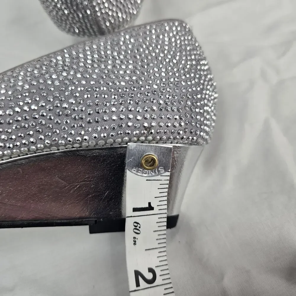 Nina Rossie Gray Silver Rhinestone D'Orsay Wedges Size 6 Peep Toe Pumps